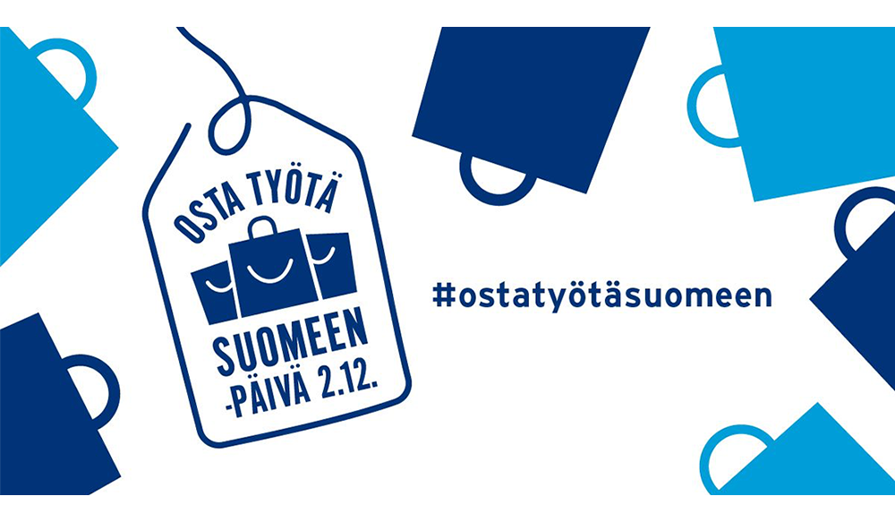 Sinisen-valkoinen Osta työtä Suomeen logokuva 