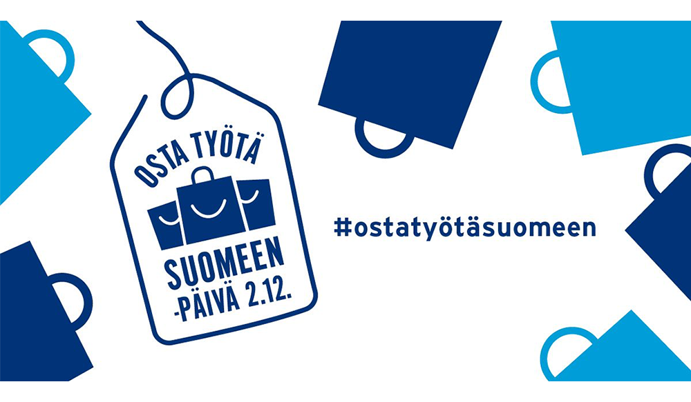 Sinisen-valkoinen Osta työtä Suomeen logokuva