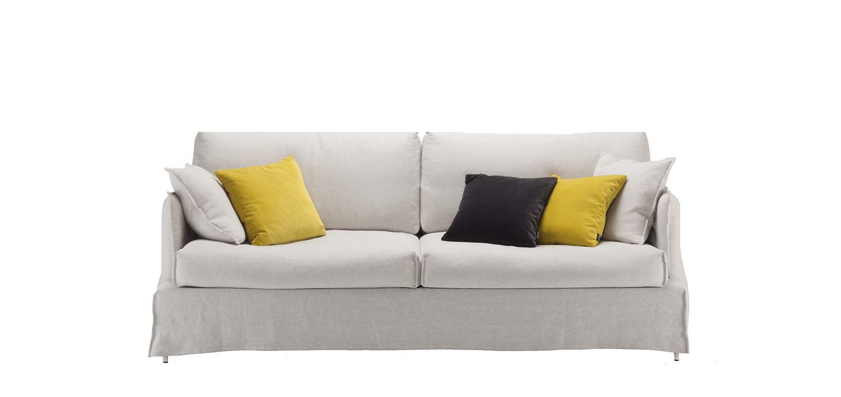 HT Collection - Como 243cm -sohva helmalla, vaalea kangasverhoilu