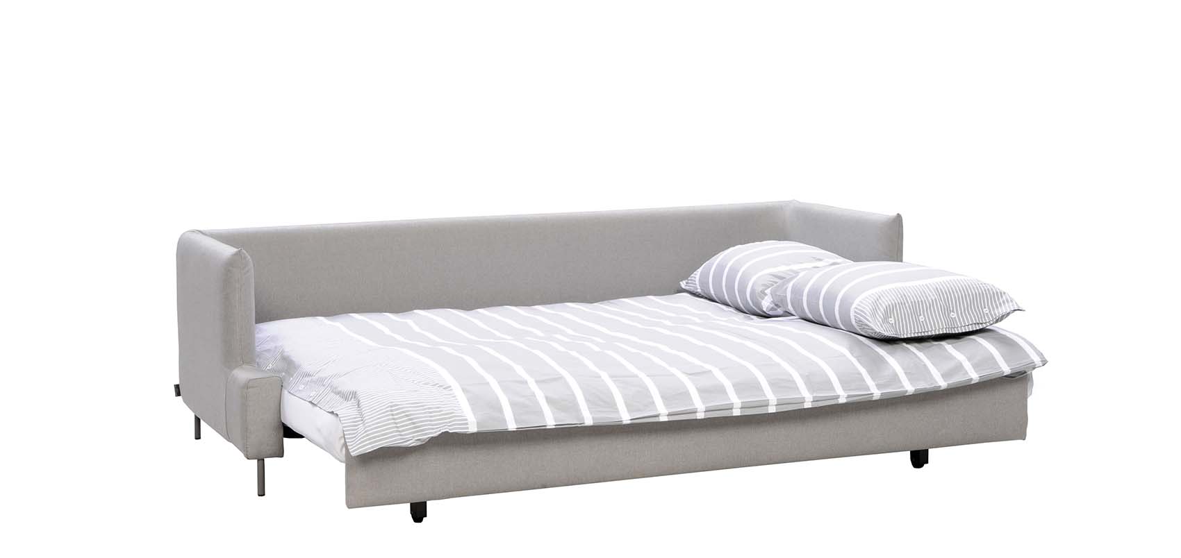 HT Collection - Como 210cm -vuodesohva avattuna ja pedattuna, vaalean harmaa kangasverhoilu