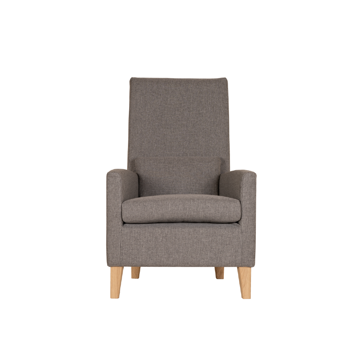 Ruskea alma xo seniorituoli puujaloilla, edestä kuvattu nojatuoli