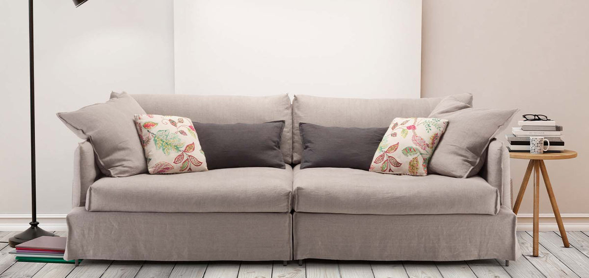 HT Collection - Como+120 - sohva helmalla, beige kangasverhoilu