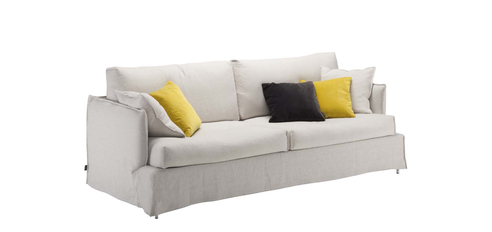 HT Collection - Como 243cm -sohva helmalla, vaalea kangasverhoilu