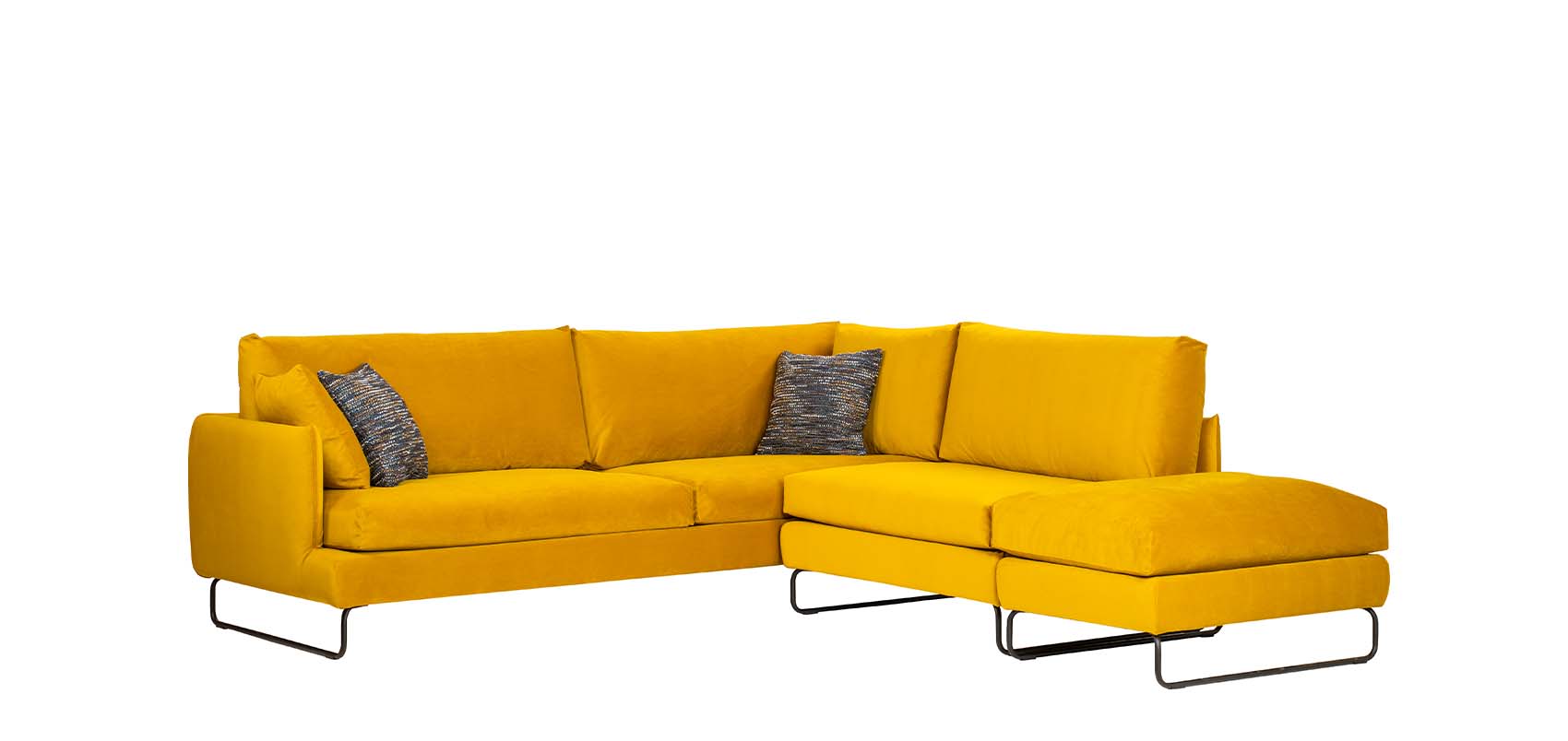 HT Collection - Como 243cm -sohva välipala ja rahi, keltainen kangasverhoilu