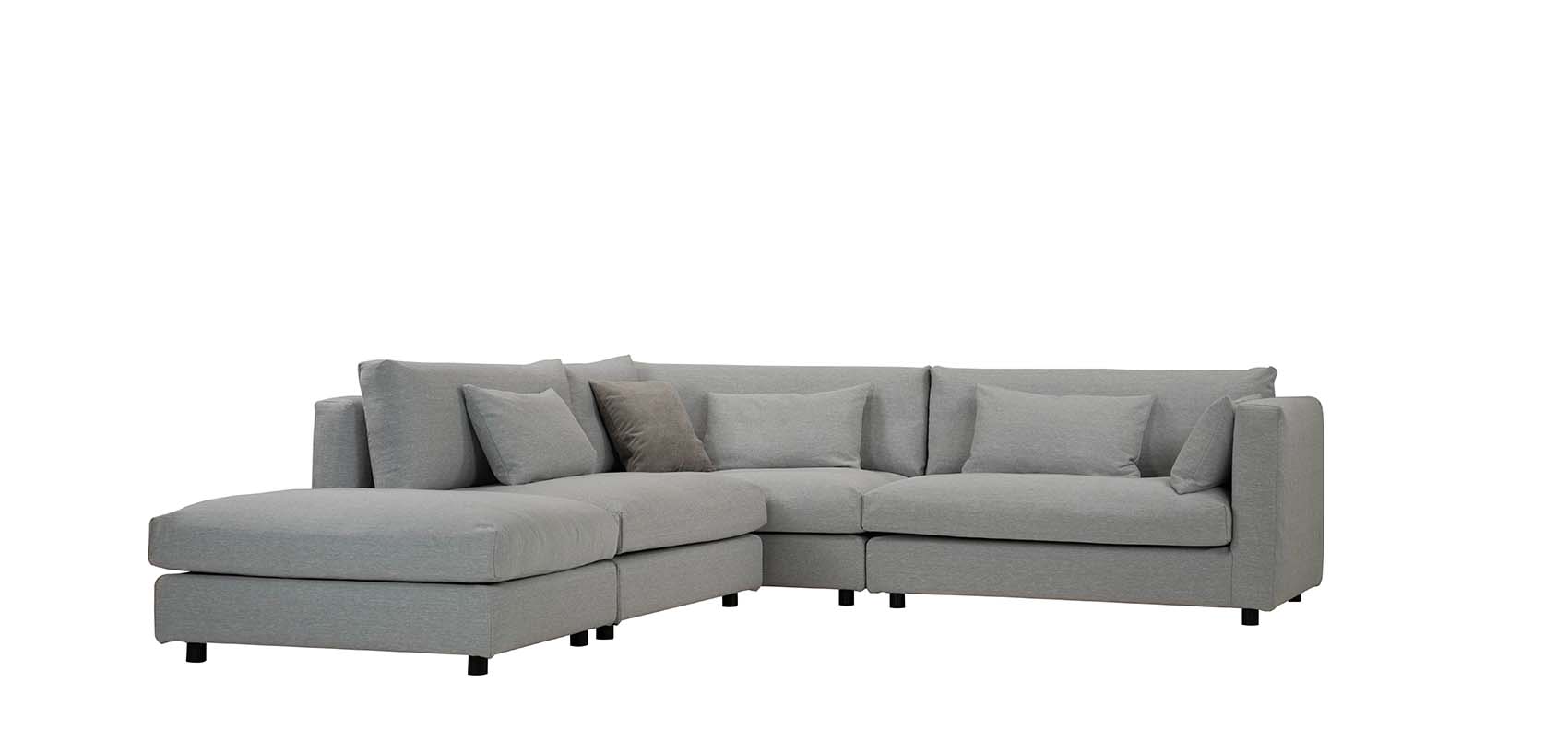 HT Collection - Low-sohva, välipala ja rahi, harmaa kangasverhoilu